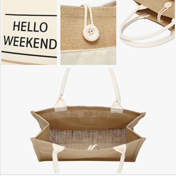 Jute Beach Tote for Women, Reusable Grocery Shopping Bag with Handle - Picture 3 of 7